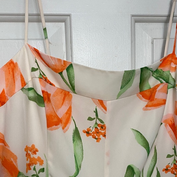 White House Black Market Orange Floral Jumpsuit Size 14 - Picture 10 of 13